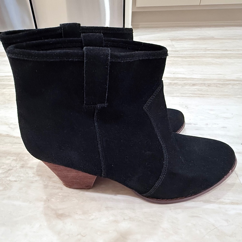 Splendid Eloise Black Suede Western Ankle Boots Stacked Heel SD2ELS01 Womens 11M